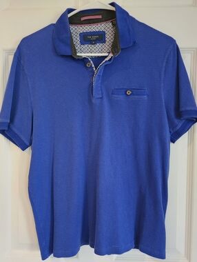 Ted Baker London Polo Shirt Men's 4 Royal Blue Textured Preppy Short Sleeve